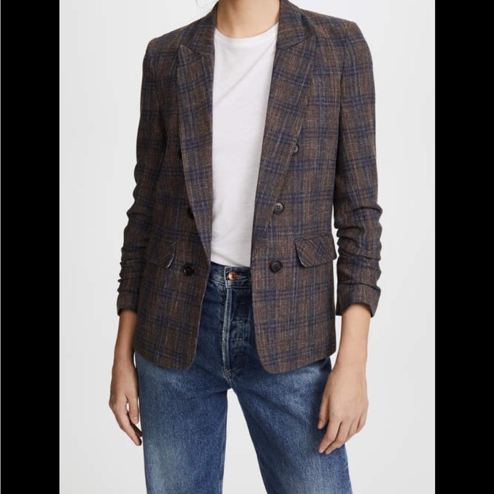 Veronica Beard Beacon Check Double Breasted Wool Cotton Blazer Size 0